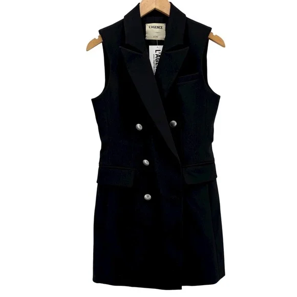 L'AGENCE Keely Black Double Breasted Blazer Tuxedo Dress Party Formal NWT - Picture 5 of 13